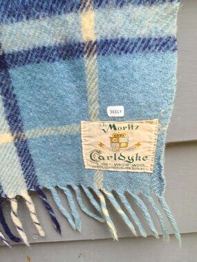 St Moritz Carl Dyke Vintage 100% Virgin Wool Blanket Holes